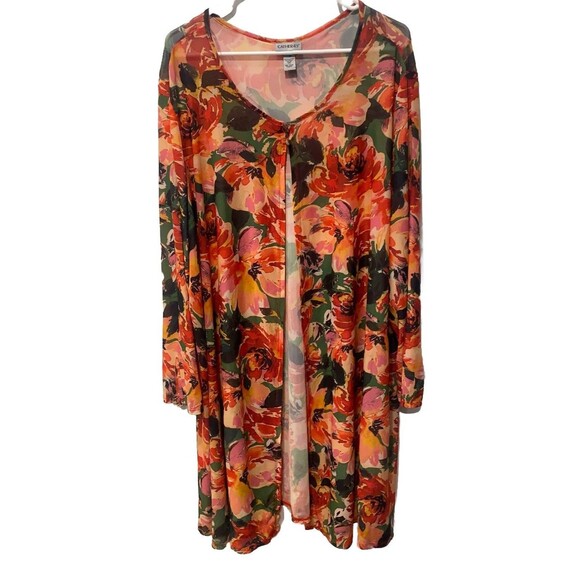 Catherines Floral Duster Sheer Open Front or 2 button down Topper Cover Up Sz 3X - Picture 2 of 6